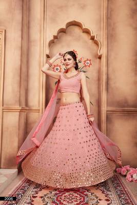 Peach zari and sequins embroidered georgette Semi Stitched Lehenga choli for wedding 4