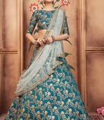 Rama Green Zari And Sequins Embroidered Art Silk Semi Stitched Ethnic Lehenga For Wedding