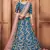 Blue Dari, Thread and Sequins Embroidered Art Silk Semi Stitched bridal lehenga