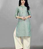 Sky-blue woven cotton poly kurti