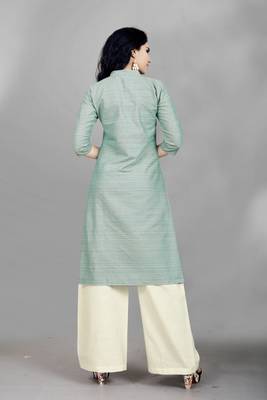 Sky-blue woven cotton poly kurti 2
