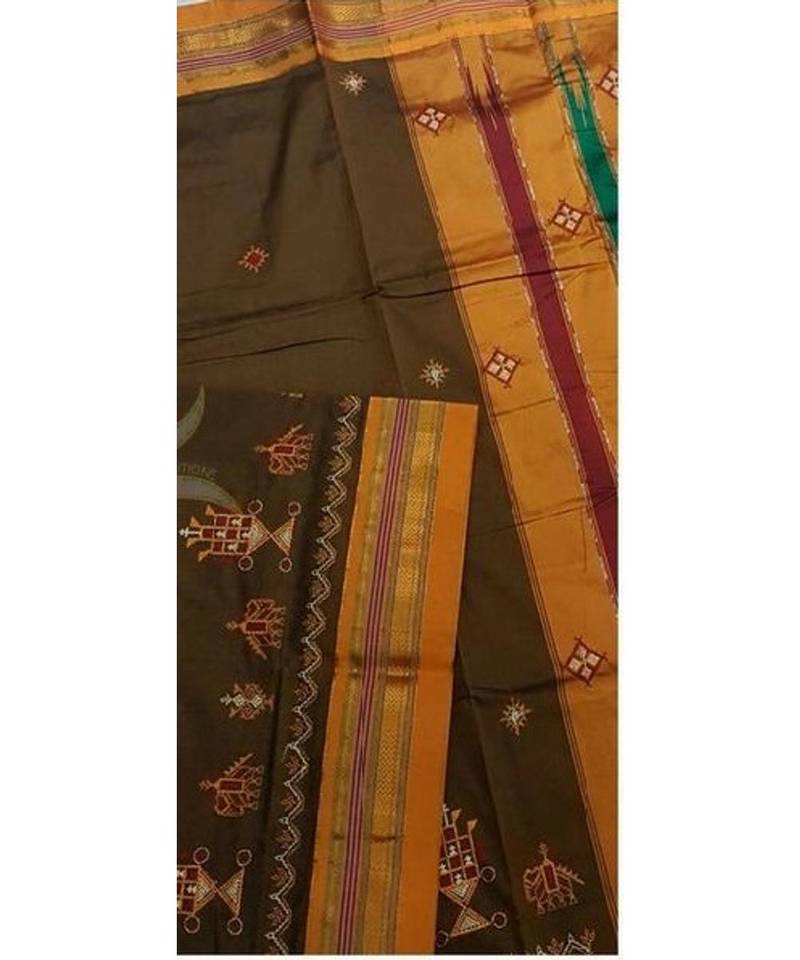 Maroon - Ilkal Kasuti Embroidery Khun Silk 2pc Unstitched Dress Material 35