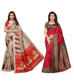 Combo Of 2 Poly Silk Multicolor Printed Women's Saree