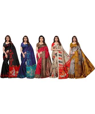 Combo Of 5 Poly Silk Multicolor Printed Women's Saree 1