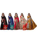 Combo Of 5 Poly Silk Multicolor Printed Women's Saree