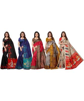 Combo Of 5 Poly Silk Multicolor Printed Women's Saree 1
