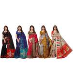Combo Of 5 Poly Silk Multicolor Printed Women's Saree
