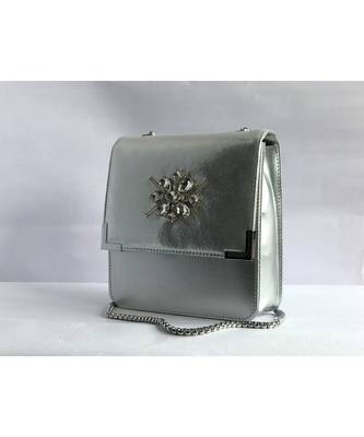 Silver Square Embroidered Clutch Sling 1