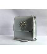Silver Square Embroidered Clutch Sling