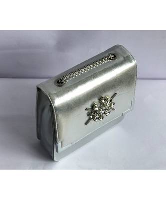 Silver Square Embroidered Clutch Sling 5