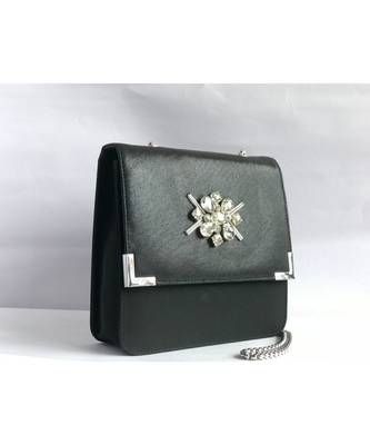 Black Square Embroidered Clutch Sling 1