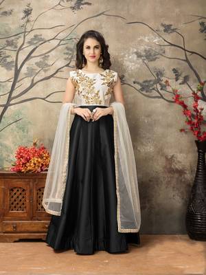 Black Embroidered Taffeta Salwar With Dupatta 1