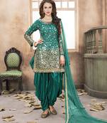 Teal Embroidered Taffeta Punjabi Salwar Suit