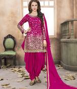 Pink embroidered taffeta salwar with dupatta