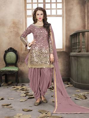Light-baby-pink embroidered taffeta salwar with dupatta 1