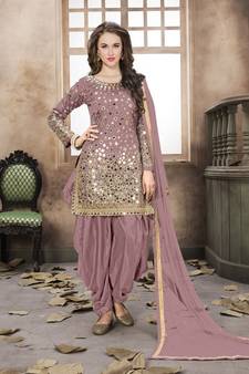 Light-baby-pink embroidered taffeta salwar with dupatta