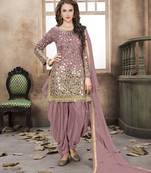 Light-baby-pink embroidered taffeta salwar with dupatta