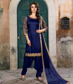 Blue Embroidered Art Silk Salwar With Dupatta