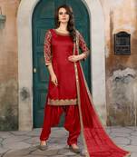 Red Embroidered Art Silk Salwar With Dupatta
