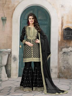 Black Embroidered Art Silk Salwar With Dupatta 1