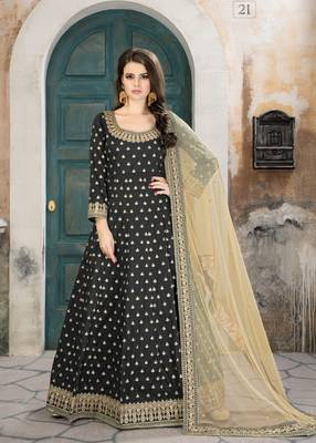 Black Embroidered Taffeta Salwar With Dupatta 1