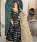 Black Embroidered Taffeta Salwar With Dupatta
