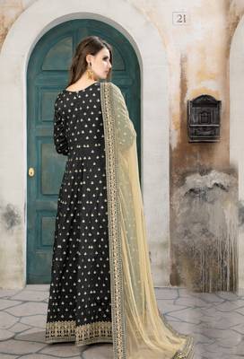 Black Embroidered Taffeta Salwar With Dupatta 2
