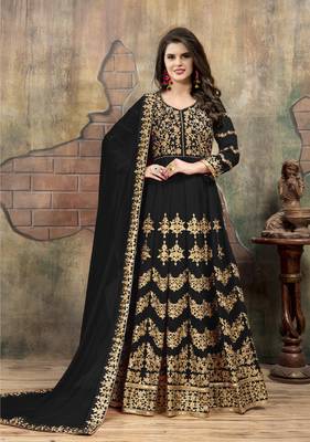 Black embroidered faux georgette salwar with dupatta 1