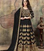 Black embroidered faux georgette salwar with dupatta