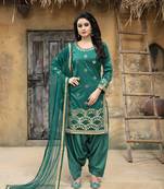 Teal embroidered taffeta salwar with dupatta