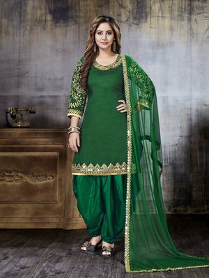 Green embroidered art silk salwar with dupatta 1