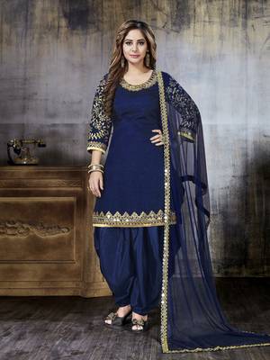 Blue embroidered art silk salwar with dupatta 1