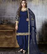 Blue embroidered art silk salwar with dupatta