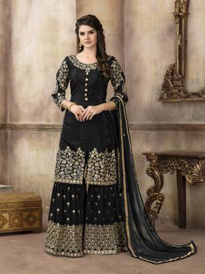 Black Embroidered Pure Viscose Salwar With Dupatta 1