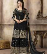 Black Embroidered Pure Viscose Salwar With Dupatta