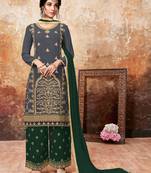 Grey embroidered faux georgette salwar with dupatta
