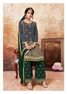 Grey embroidered faux georgette salwar with dupatta 2
