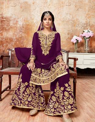 Purple embroidered faux georgette salwar with dupatta 1