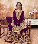 Purple embroidered faux georgette salwar with dupatta