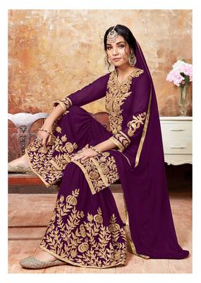 Purple embroidered faux georgette salwar with dupatta 2