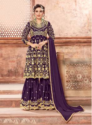 Purple embroidered georgette salwar with dupatta 1