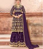 Purple embroidered georgette salwar with dupatta