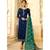 Navy Blue & Teal Satin Georgette Women's Salwar Suit With Banarasi Dupatta