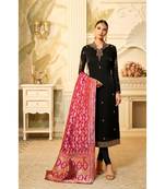 Black & Rani Pink Satin Georgette Women's Salwar Suit With Banarasi Dupatta