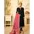 Black & Rani Pink Satin Georgette Women's Salwar Suit With Banarasi Dupatta