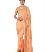 Peach embroidered georgette saree with blouse