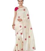 Cream embroidered bhagalpuri silk saree with blouse