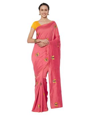 Pink embroidered bhagalpuri silk saree with blouse 1