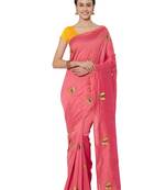 Pink embroidered bhagalpuri silk saree with blouse