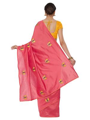 Pink embroidered bhagalpuri silk saree with blouse 2